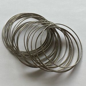 Silver Tone Bracelet Lot of 29 Stackable Skinny Bangles
